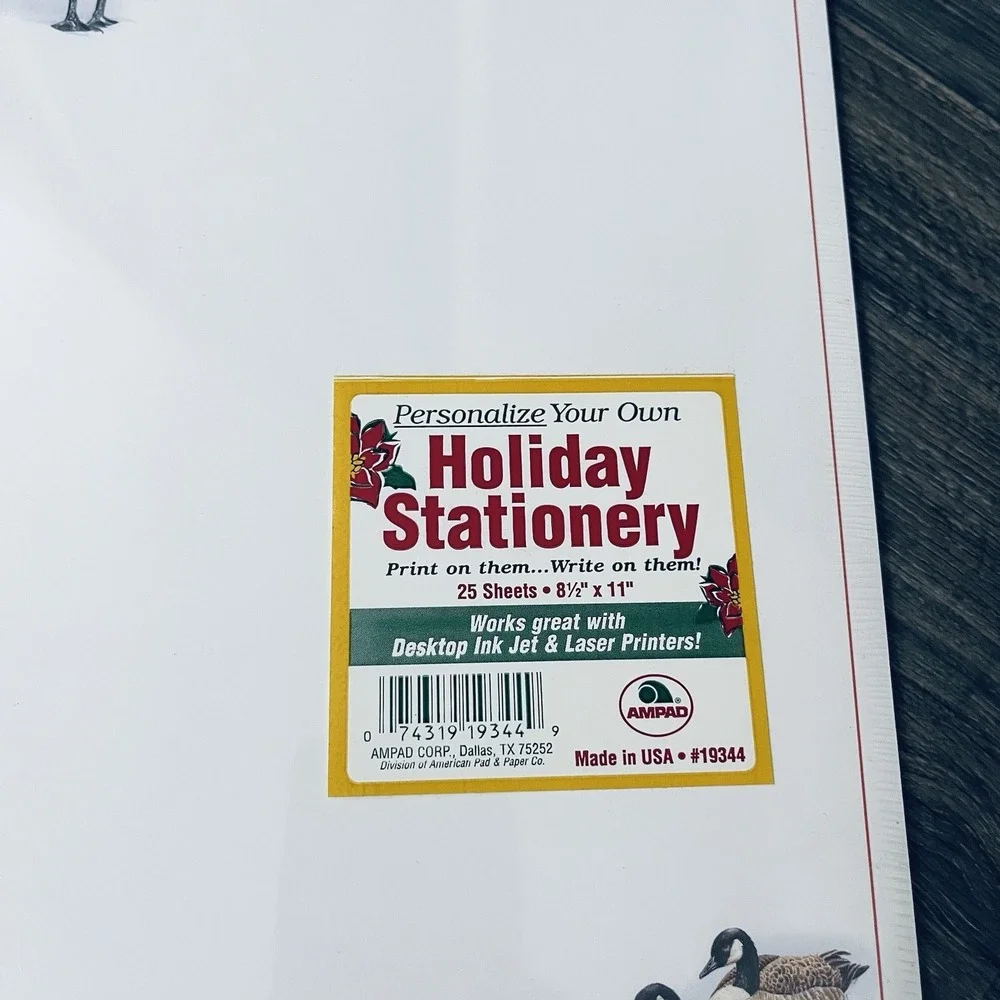 Vintage Holiday Stationary Letterhead Printer Paper Ducks Holly Ribbon 25 Sheets